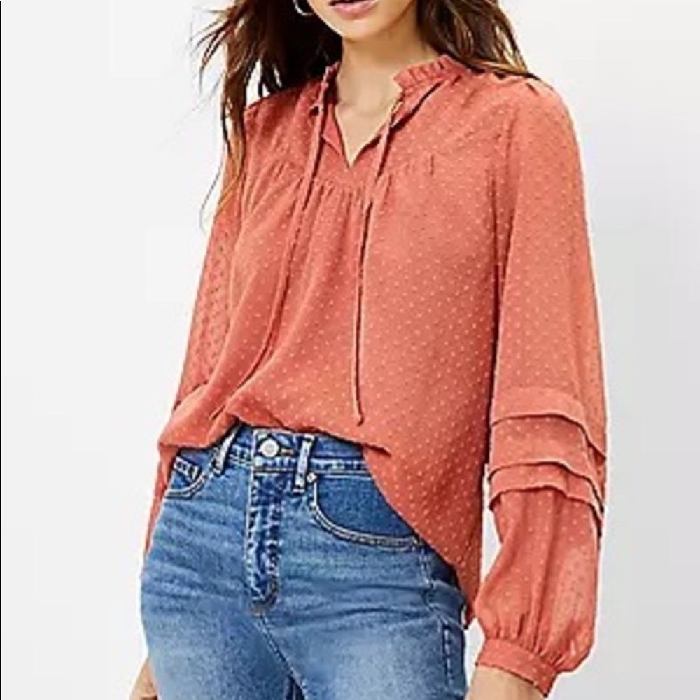 Loft Clip Pleated Sleeve Blouse / Size small